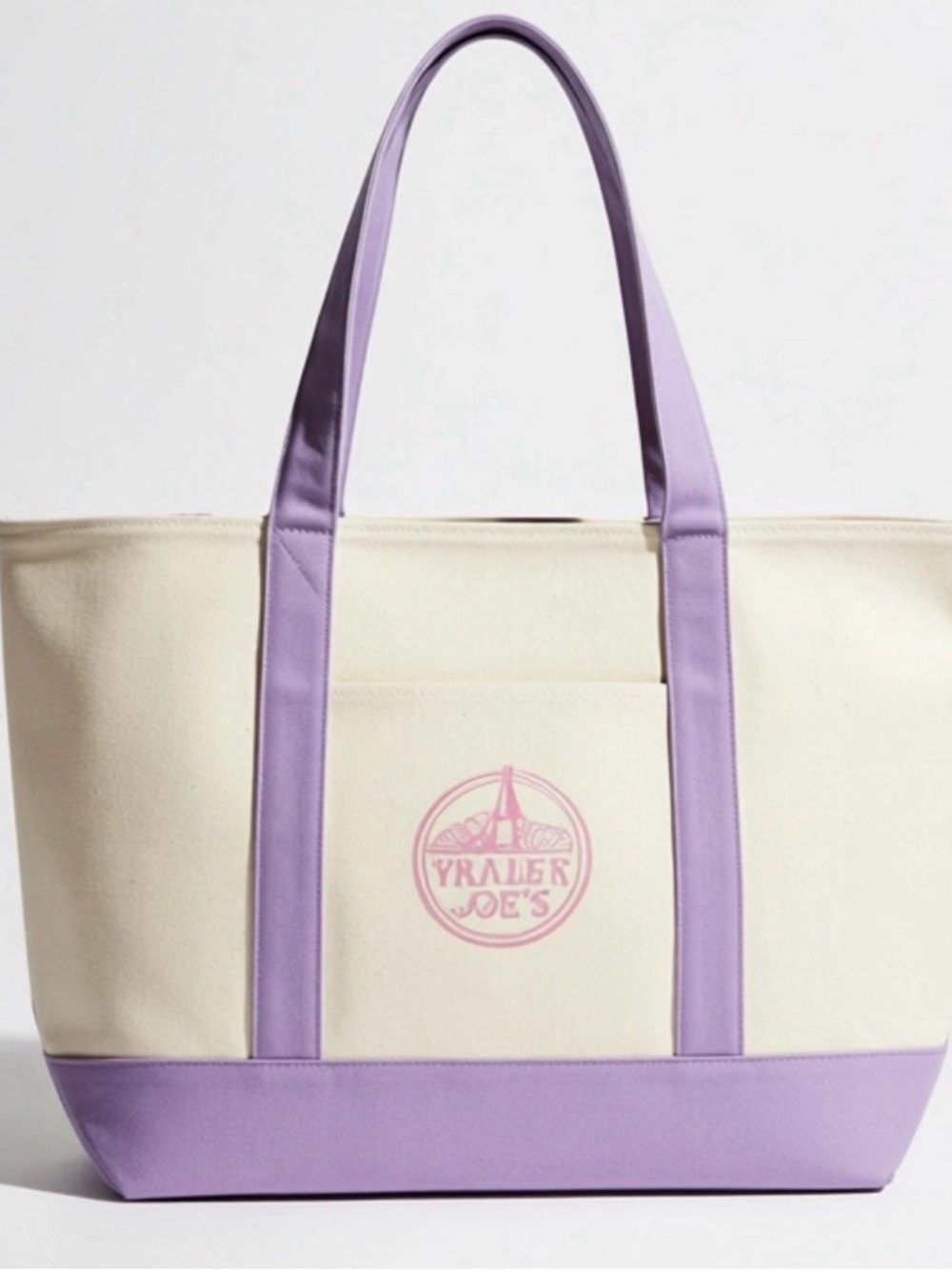 Trader Joe's Reusable Canvas Tote Bag Lavender Purple Embroidered Logo NWT